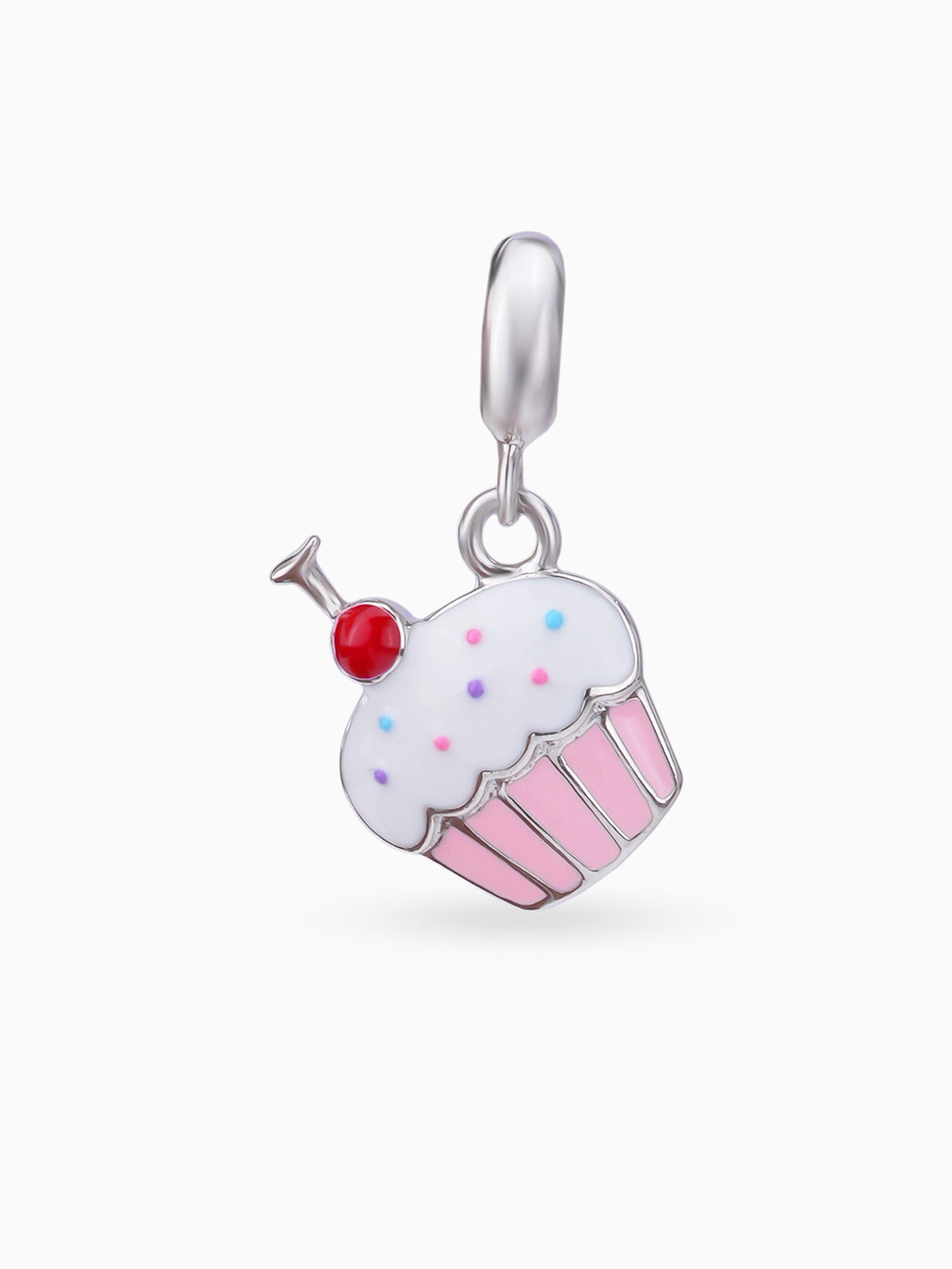 Close up SIJA 925 silver jewellery pink cup cake charm handcrafted premium design versatile accessory for everyday wear and special occasions