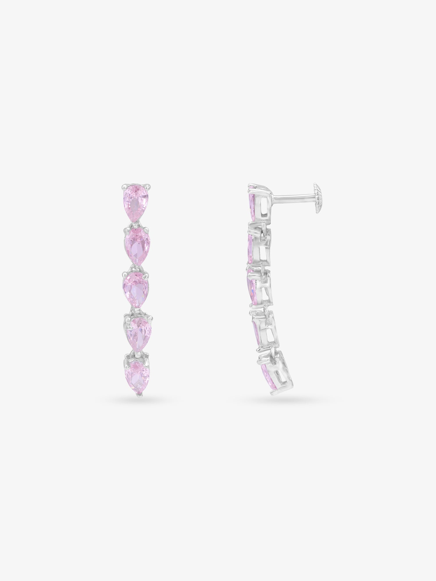 SIJA 925 Silver Pink Drop Crown Earrings highlighting crown shaped silver setting and pink drop stone