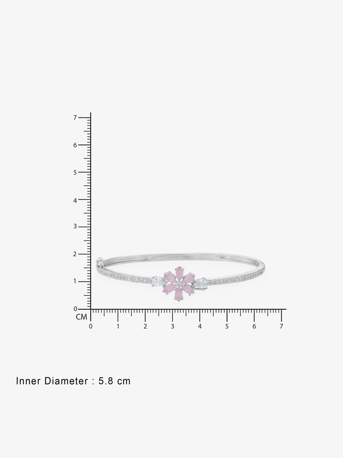 Reverse view of SIJA 925 Silver Pink Floral Cuff Bracelet showing BIS 925 hallmark certified sterling silver jewellery made in India