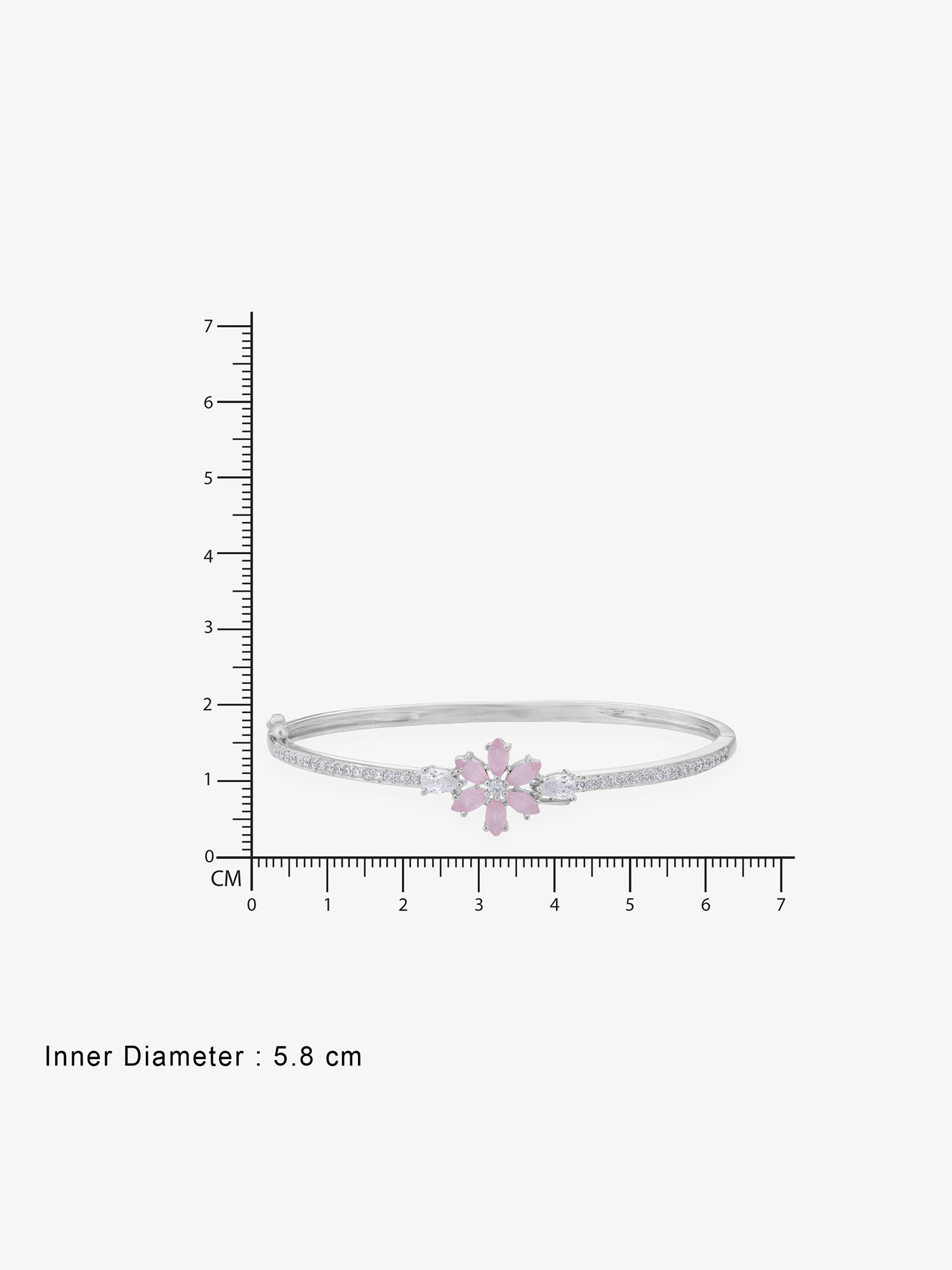 Reverse view of SIJA 925 Silver Pink Floral Cuff Bracelet showing BIS 925 hallmark certified sterling silver jewellery made in India