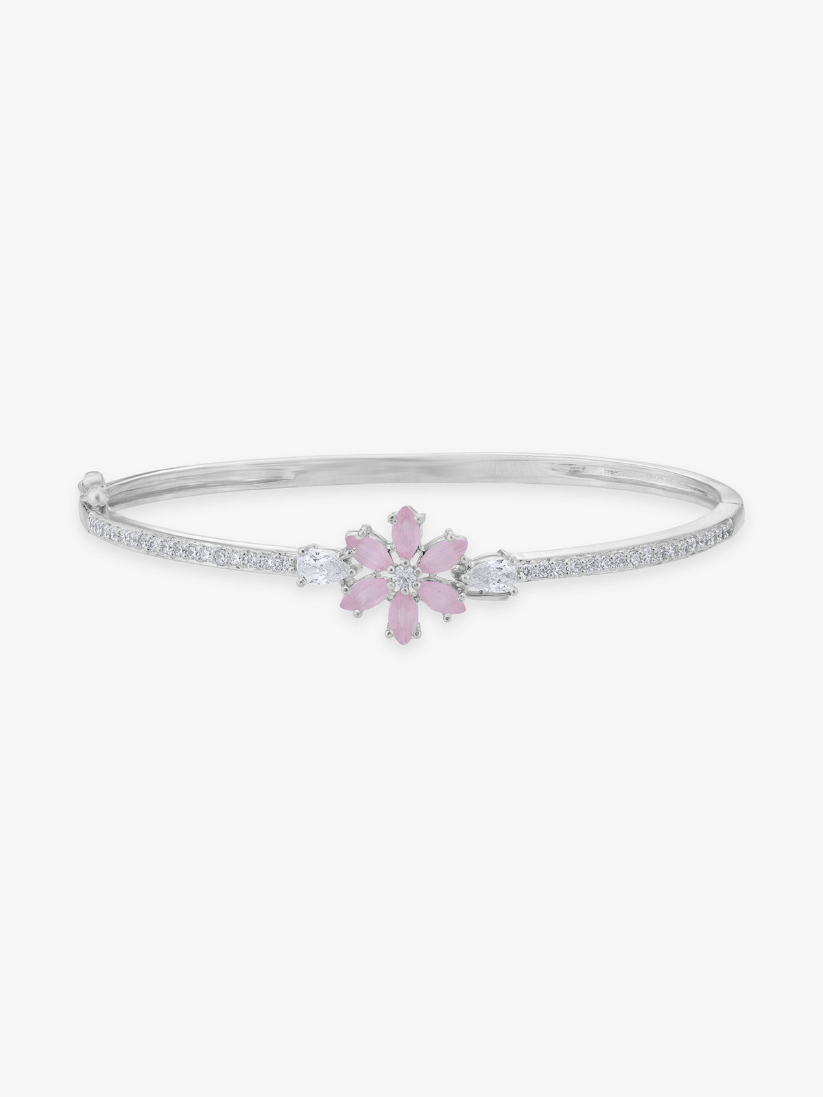 SIJA 925 Silver Pink Floral Cuff Bracelet elegant sterling silver jewellery accessory front view