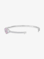 Side profile of SIJA 925 Silver Pink Floral Cuff Bracelet highlighting durable sterling silver craftsmanship and floral charm placement