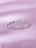 Detailed close up of SIJA 925 Silver Pink Floral Cuff Bracelet showing delicate pink floral charm and handcrafted silver finish