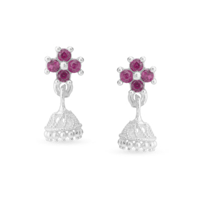 925 Silver Pink Floral Jhumka