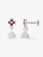 Side view of SIJA 925 Silver Floral Jhumka highlighting handcrafted silver dome and floral detailing