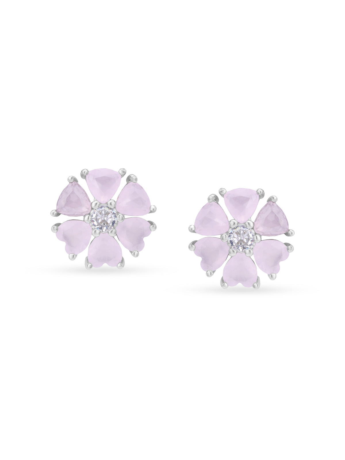 Detailed close up of SIJA Half Heart Bloom Stud showing sparkling half heart stone and delicate bloom motif craftsmanship