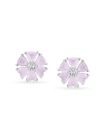 Detailed close up of SIJA Half Heart Bloom Stud showing sparkling half heart stone and delicate bloom motif craftsmanship