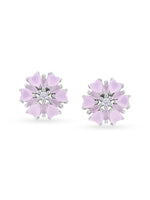 Detailed close up of SIJA Heart Blossom Mini Stud showing delicate heart blossom motif and premium silver craftsmanship