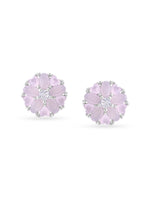 Detailed close up of SIJA Pink Heart Blossom Stud showing sparkling pink heart stone and delicate blossom motif craftsmanship
