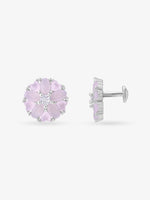 Side view of SIJA 925 Silver Pink Heart Blossom Stud highlighting sleek silver setting with pink heart blossom charm