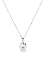 Close‑up of SIJA 925 silver Pink Hello Kitty Necklace showing pink Hello Kitty pendant detailing and handcrafted sterling silver design