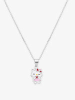 Close‑up of SIJA 925 silver Pink Hello Kitty Necklace showing pink Hello Kitty pendant detailing and handcrafted sterling silver design