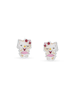 Detailed view of SIJA 925 silver Pink Hello Kitty Earrings highlighting intricate sterling silver finish and ornamental craftsmanship