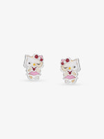 Detailed view of SIJA 925 silver Pink Hello Kitty Earrings highlighting intricate sterling silver finish and ornamental craftsmanship