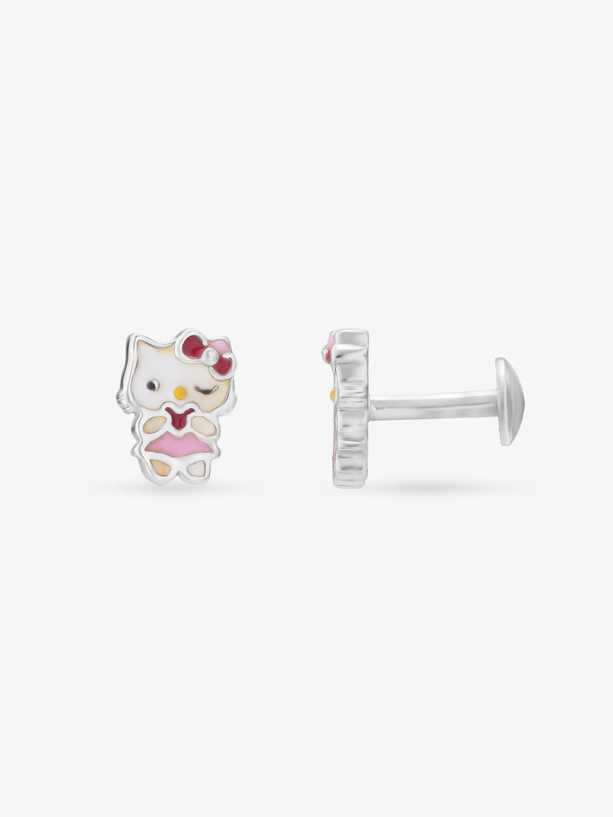 Side profile of SIJA 925 silver Pink Hello Kitty Necklace showing polished edges and durable sterling silver construction