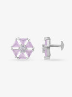 Side view of SIJA 925 Silver Pink Hexa Glow Stud highlighting sleek silver setting and hexagon glow charm