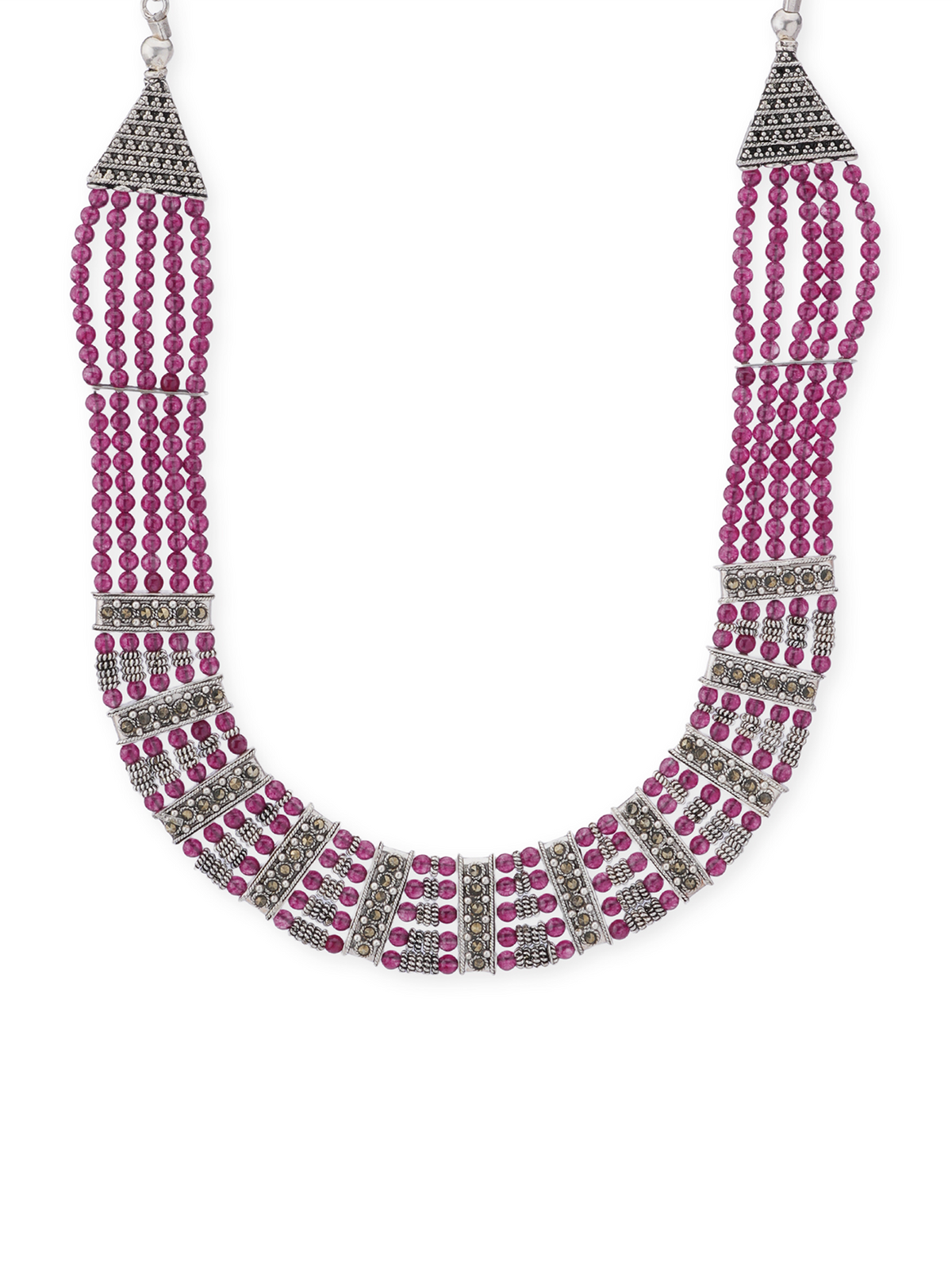Detailed view of SIJA 925 silver Pink Karwar Necklace highlighting intricate sterling silver finish and ornamental craftsmanship