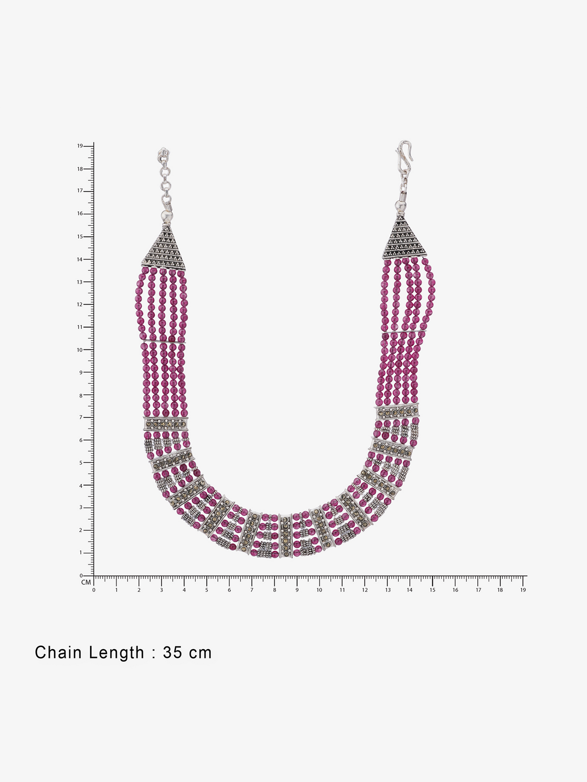 Reverse of SIJA Pink Karwar Necklace showing BIS 925 hallmark stamp certified sterling silver jewellery made in India
