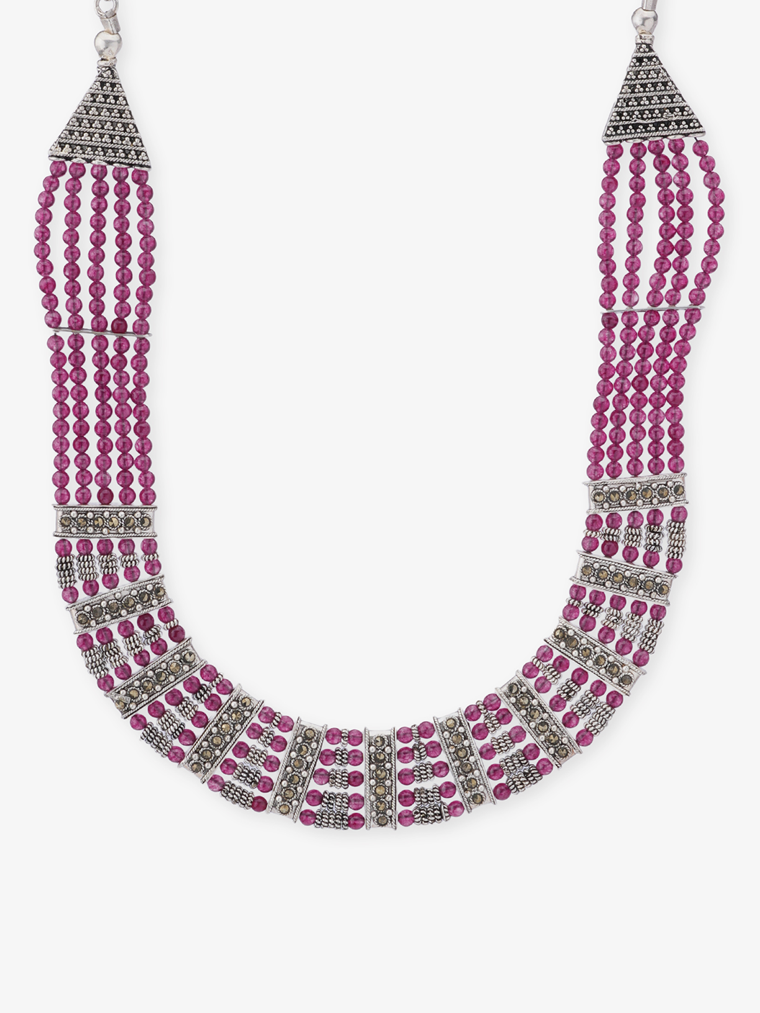SIJA 925 Silver Pink Karwar Necklace sterling silver jewellery full front hero view festive accessory
