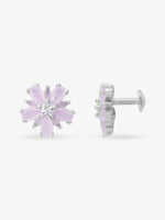 Side view of SIJA 925 Silver Leaf Blossom Stud highlighting sleek silver setting and blossom charm