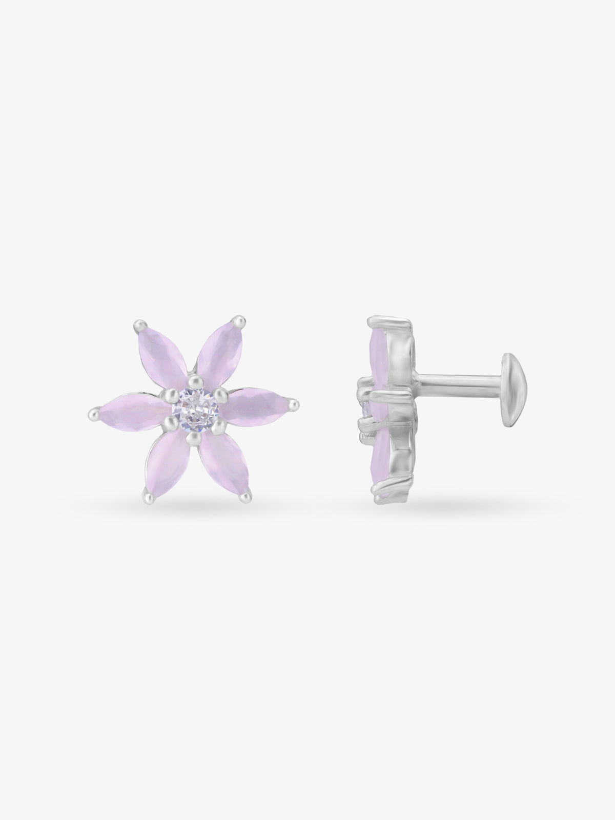 Side view of SIJA 925 Silver Leaf Stud highlighting sleek silver setting and leaf charm