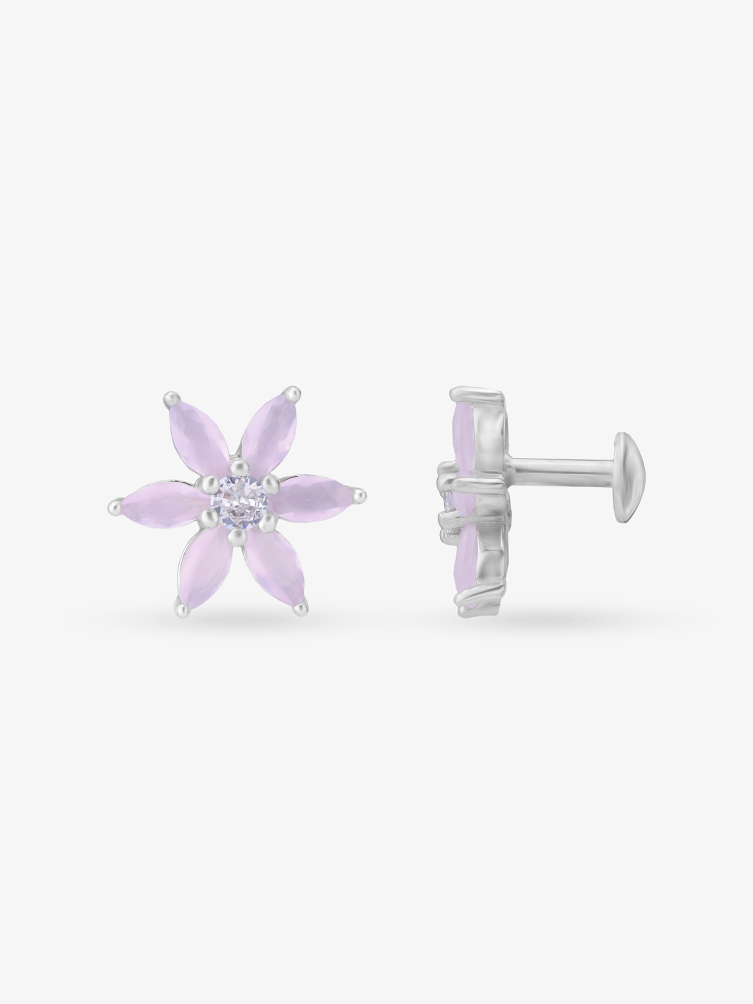 Side view of SIJA 925 Silver Leaf Stud highlighting sleek silver setting and leaf charm