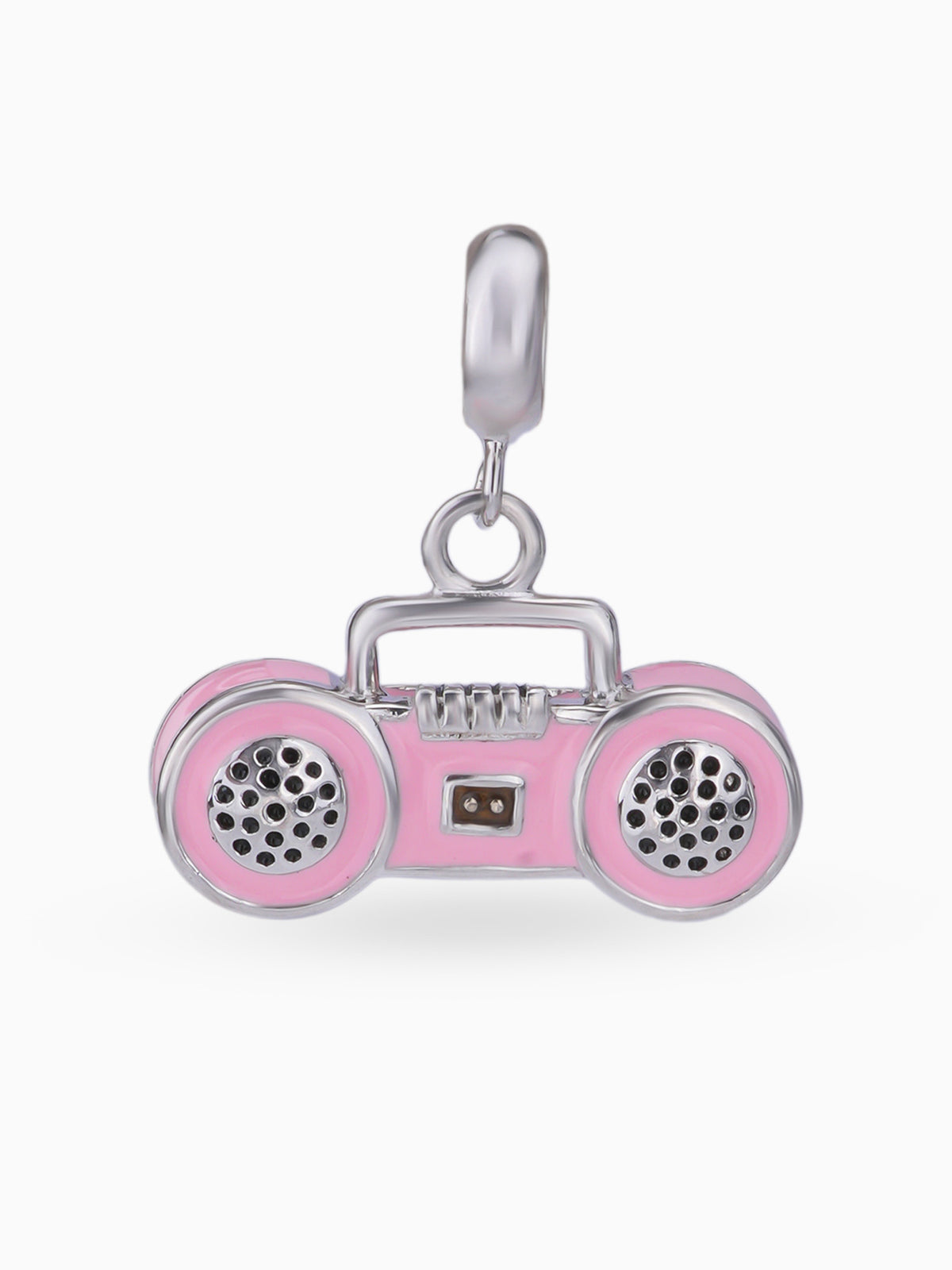 Close up SIJA 925 silver jewellery pink radio charm handcrafted premium design versatile accessory for everyday wear and special occasions