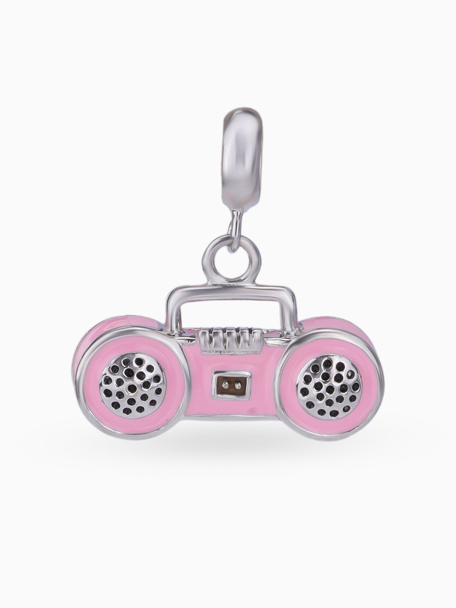 Close up SIJA 925 silver jewellery pink radio charm handcrafted premium design versatile accessory for everyday wear and special occasions