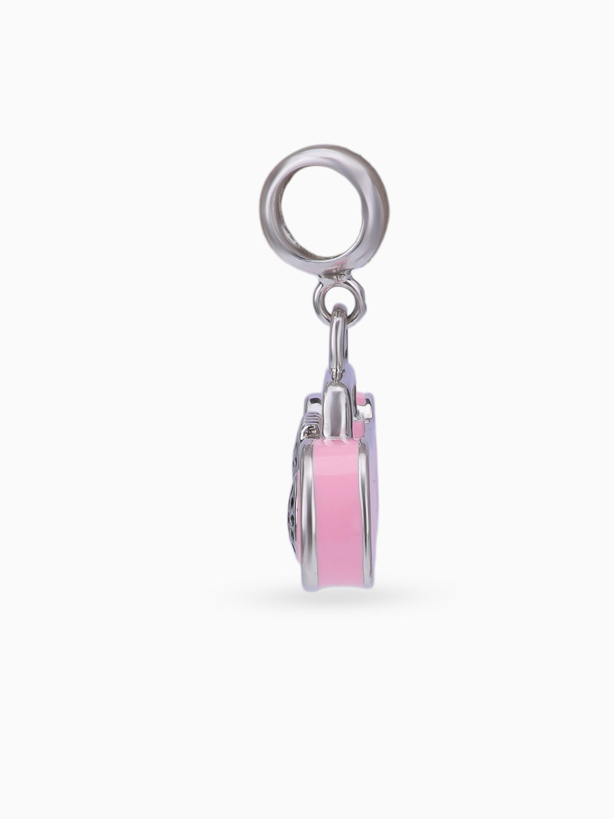 Side view SIJA 925 silver jewellery pink radio charm stylish handcrafted accessory perfect for parties anniversaries and festive wear