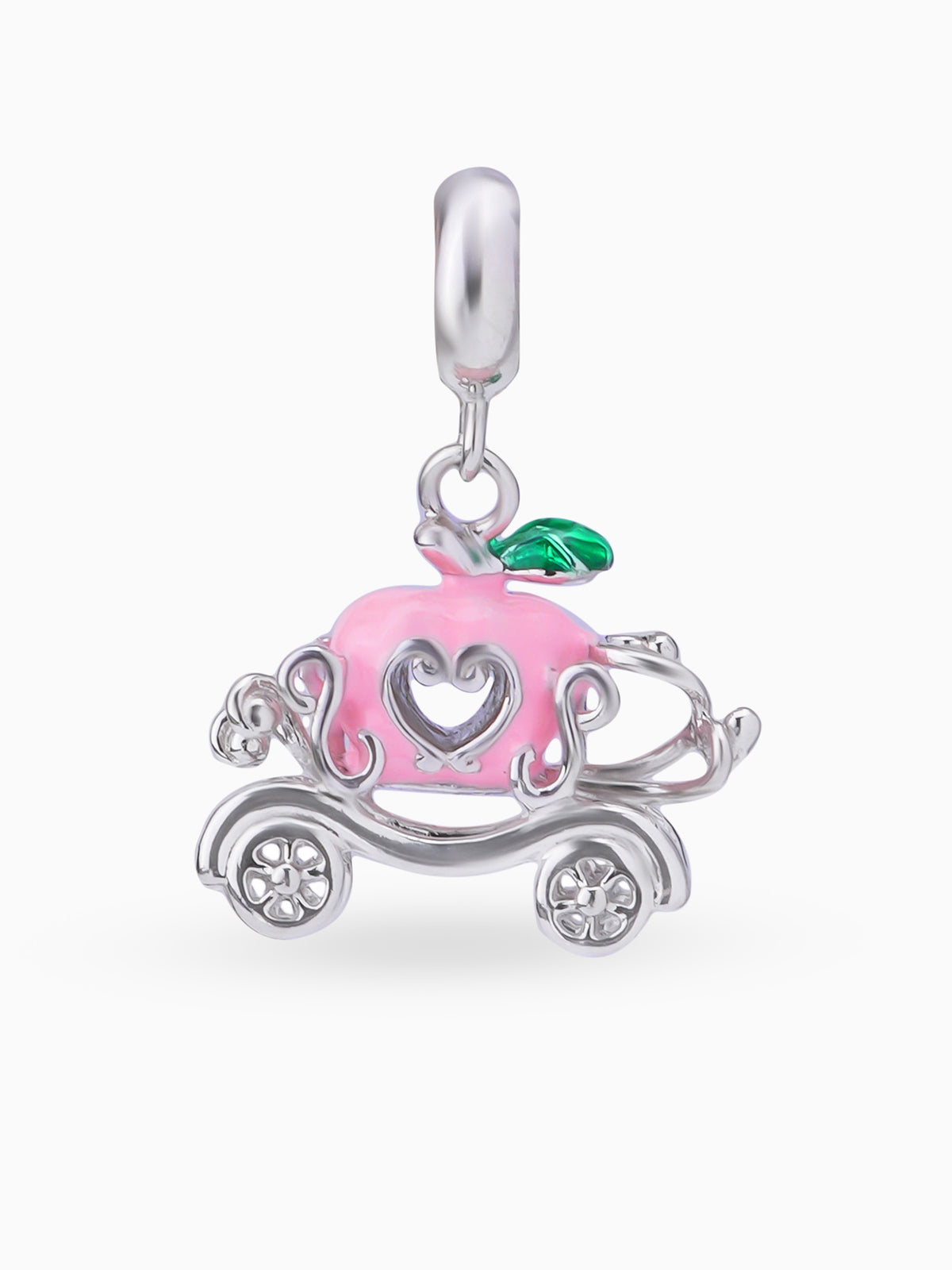 Close up SIJA 925 silver jewellery pink royal carriage charm handcrafted premium design versatile accessory for everyday wear and special occasions