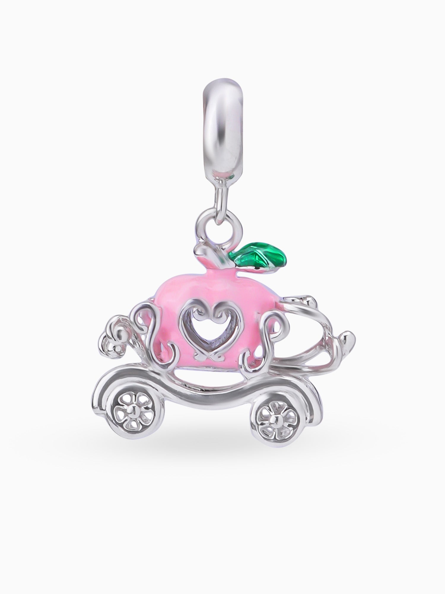 Close up SIJA 925 silver jewellery pink royal carriage charm handcrafted premium design versatile accessory for everyday wear and special occasions