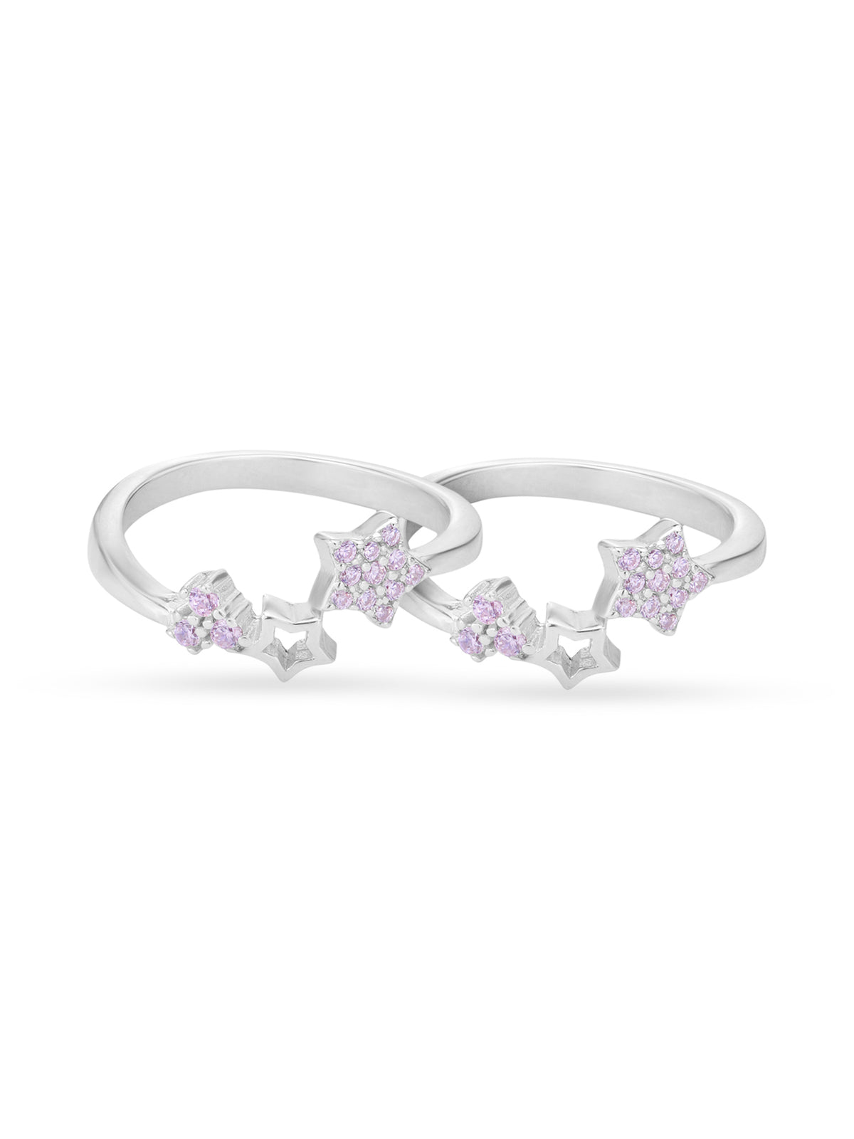 Side profile of SIJA 925 Silver Pink Stone Star Toe Ring highlighting durable sterling silver craftsmanship and celestial accents