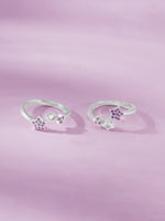 Detailed close up of SIJA 925 Silver Pink Stone Star Toe Ring showing star charm with sparkling pink stone accents handcrafted in silver