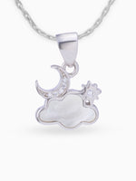 Close up SIJA 925 silver jewellery pink white cloud moon star pendant handcrafted premium design versatile accessory for everyday wear and special occasions