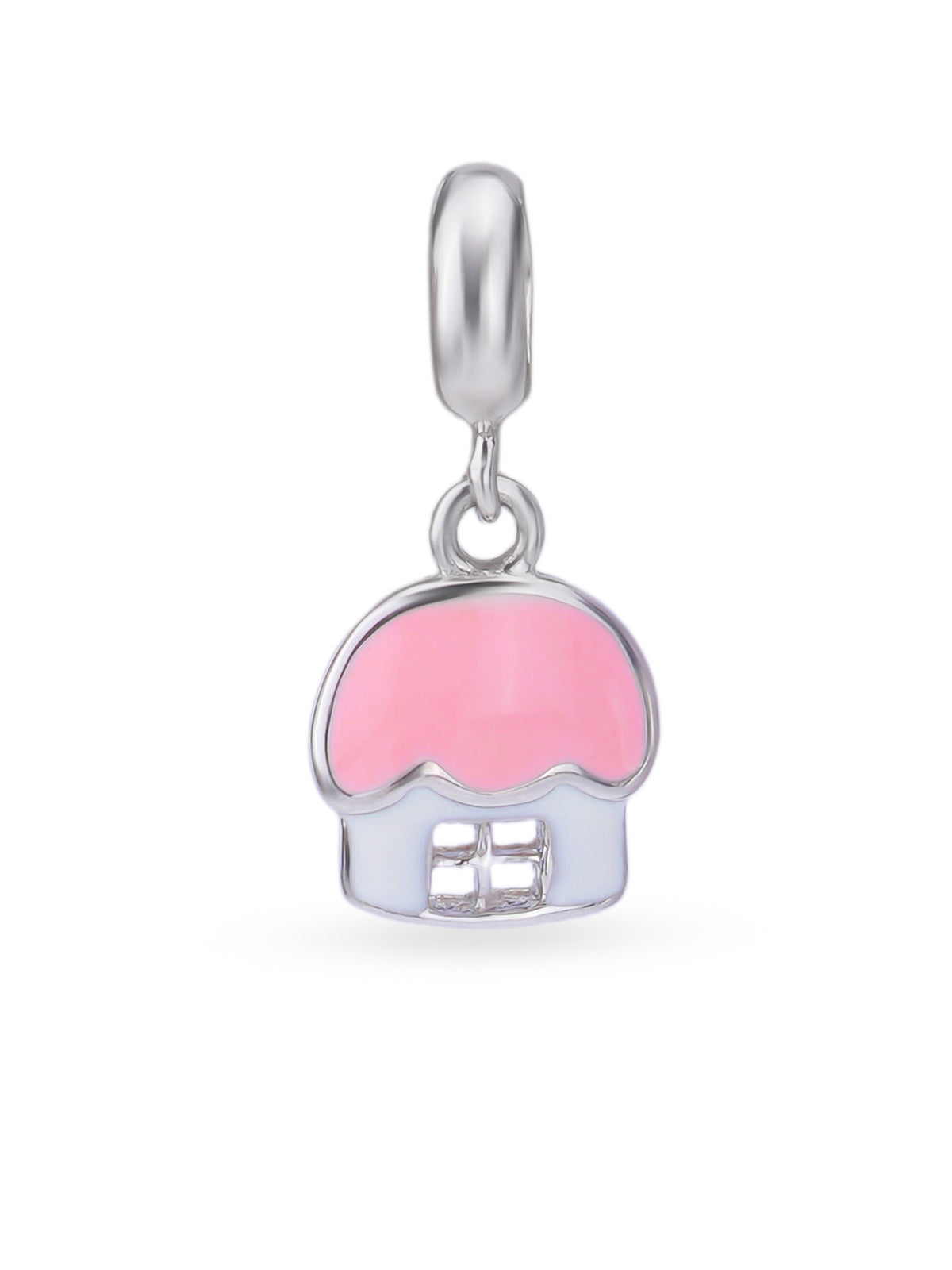 Hero shot SIJA 925 silver jewellery pink white house charm BIS hallmarked playful accessory perfect for birthdays festive wear and gifting