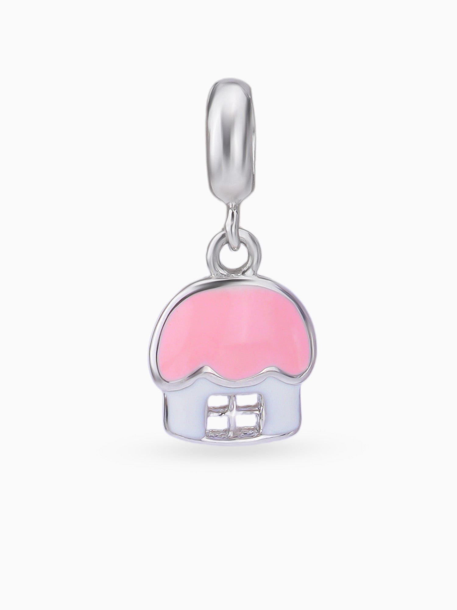Close up SIJA 925 silver jewellery pink white house charm handcrafted premium design versatile accessory for everyday wear and special occasions