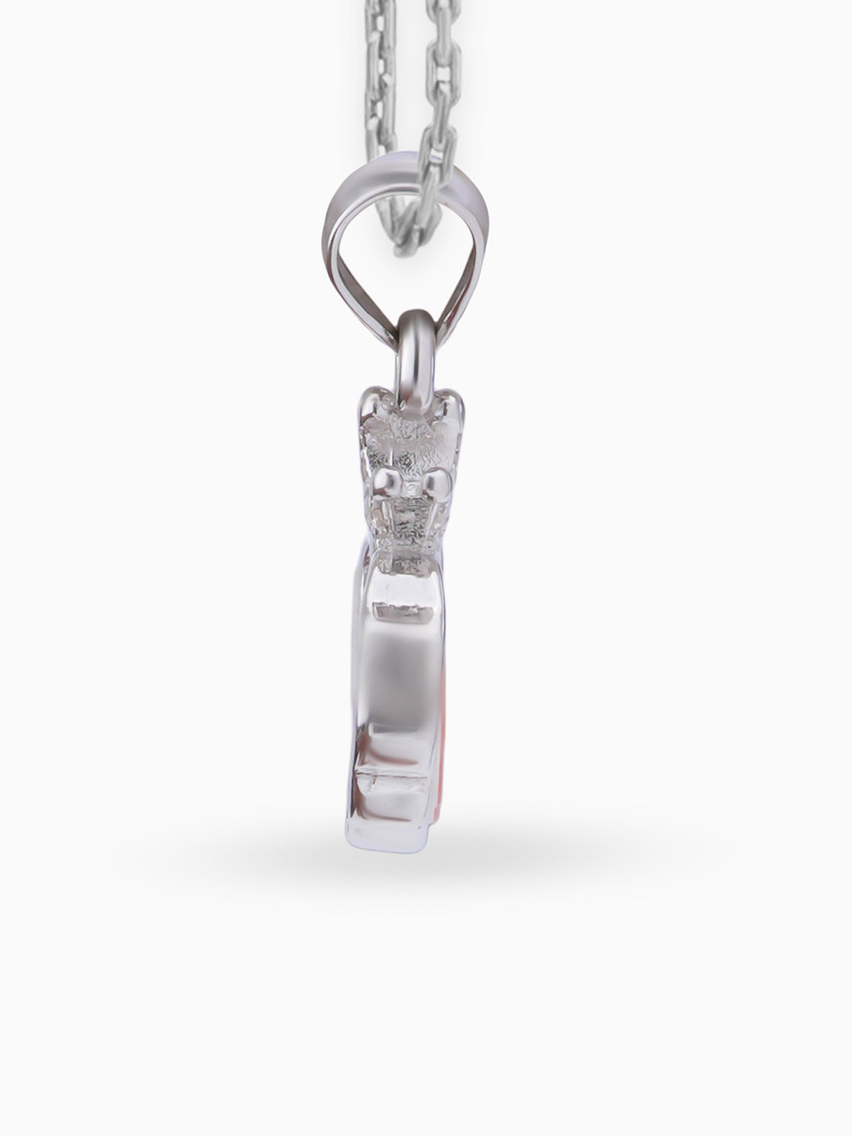 Side view SIJA 925 silver jewellery pink white lunar crown pendant stylish handcrafted accessory perfect for weddings parties anniversaries and festive wear