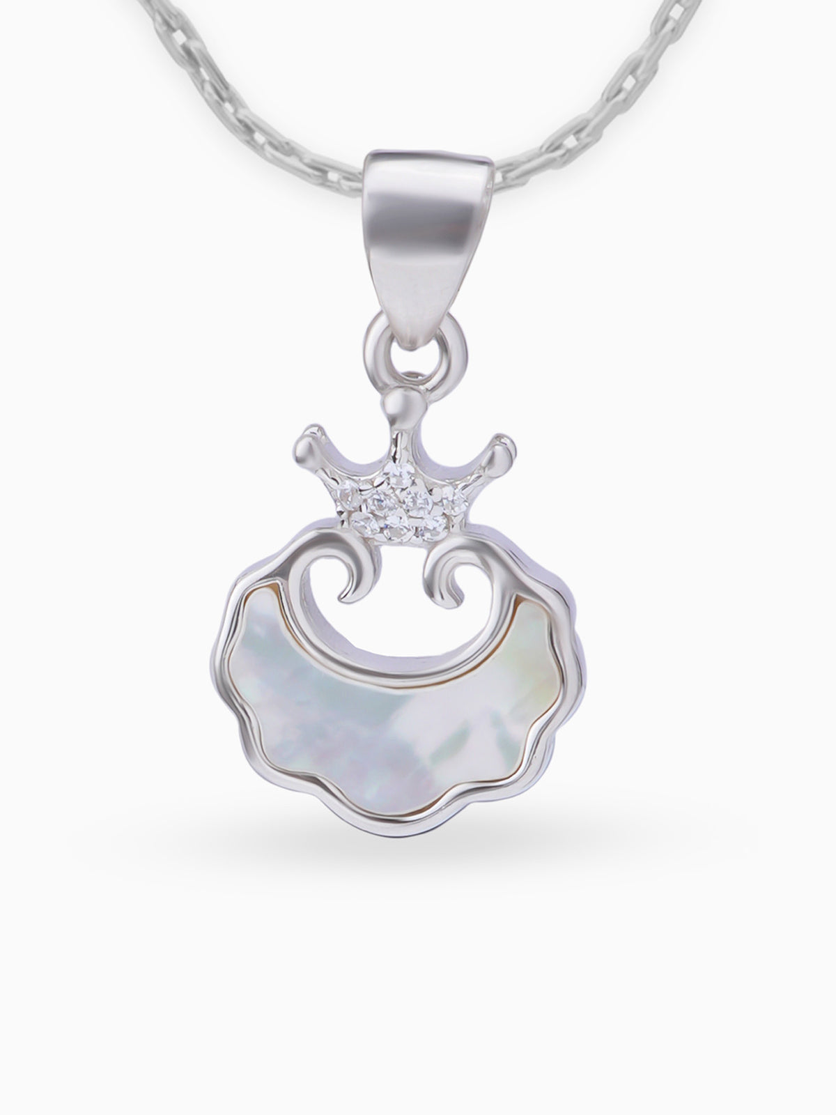 Close up SIJA 925 silver jewellery pink white lunar crown pendant handcrafted premium design versatile accessory for everyday wear and special occasions