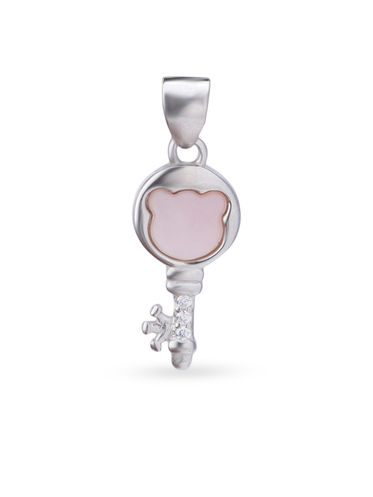 Close up SIJA 925 silver jewellery pink white memory key pendant handcrafted premium design versatile accessory for everyday wear and special occasions