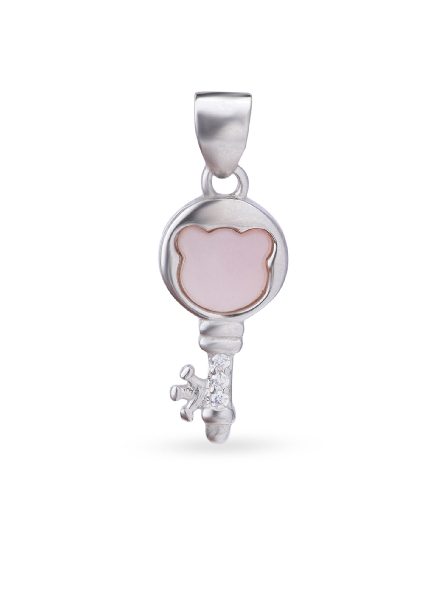 Close up SIJA 925 silver jewellery pink white memory key pendant handcrafted premium design versatile accessory for everyday wear and special occasions
