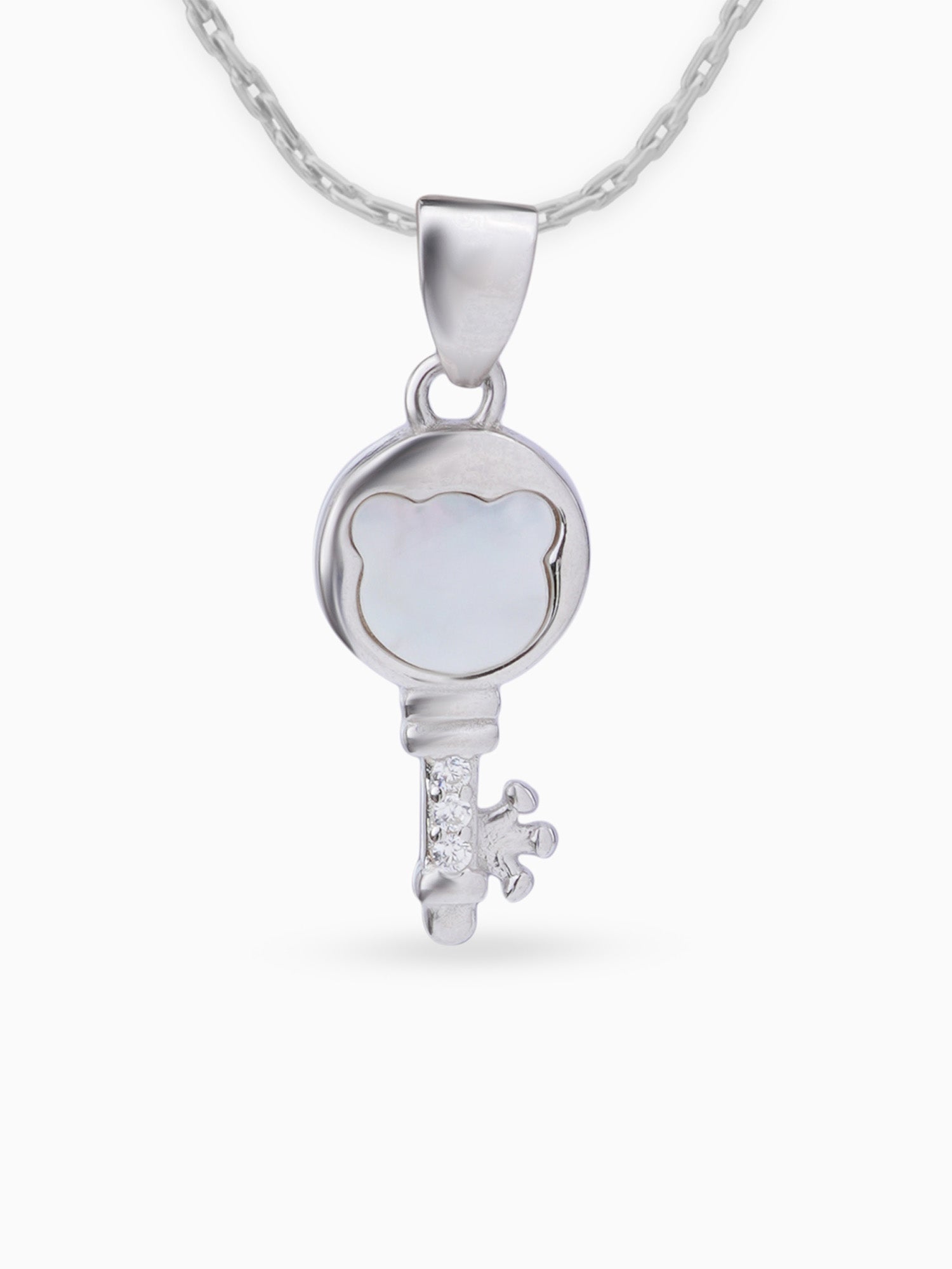 Close up SIJA 925 silver jewellery pink white memory key pendant handcrafted premium design versatile accessory for everyday wear and special occasions
