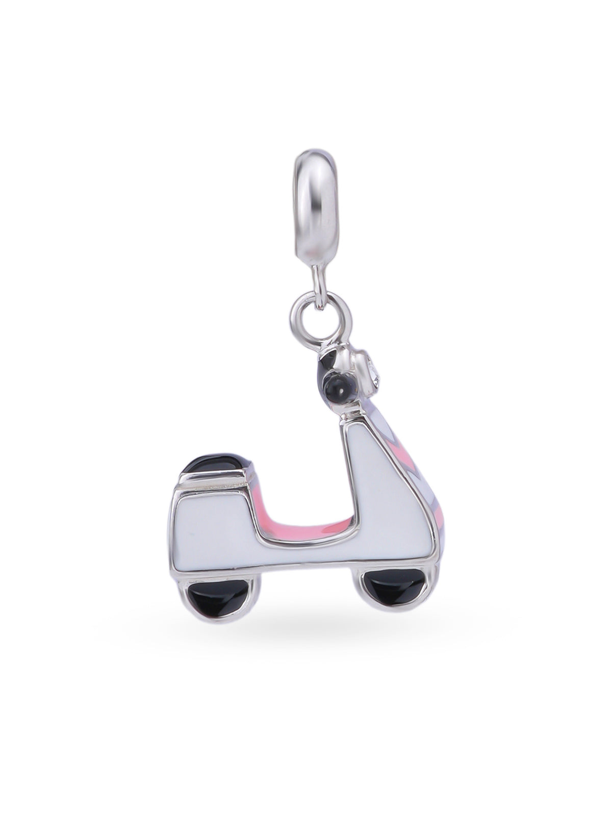 Hero shot SIJA 925 silver jewellery pink white scooty charm BIS hallmarked playful accessory perfect for birthdays festive wear and gifting