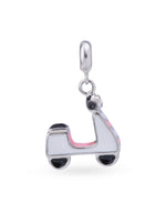 Hero shot SIJA 925 silver jewellery pink white scooty charm BIS hallmarked playful accessory perfect for birthdays festive wear and gifting