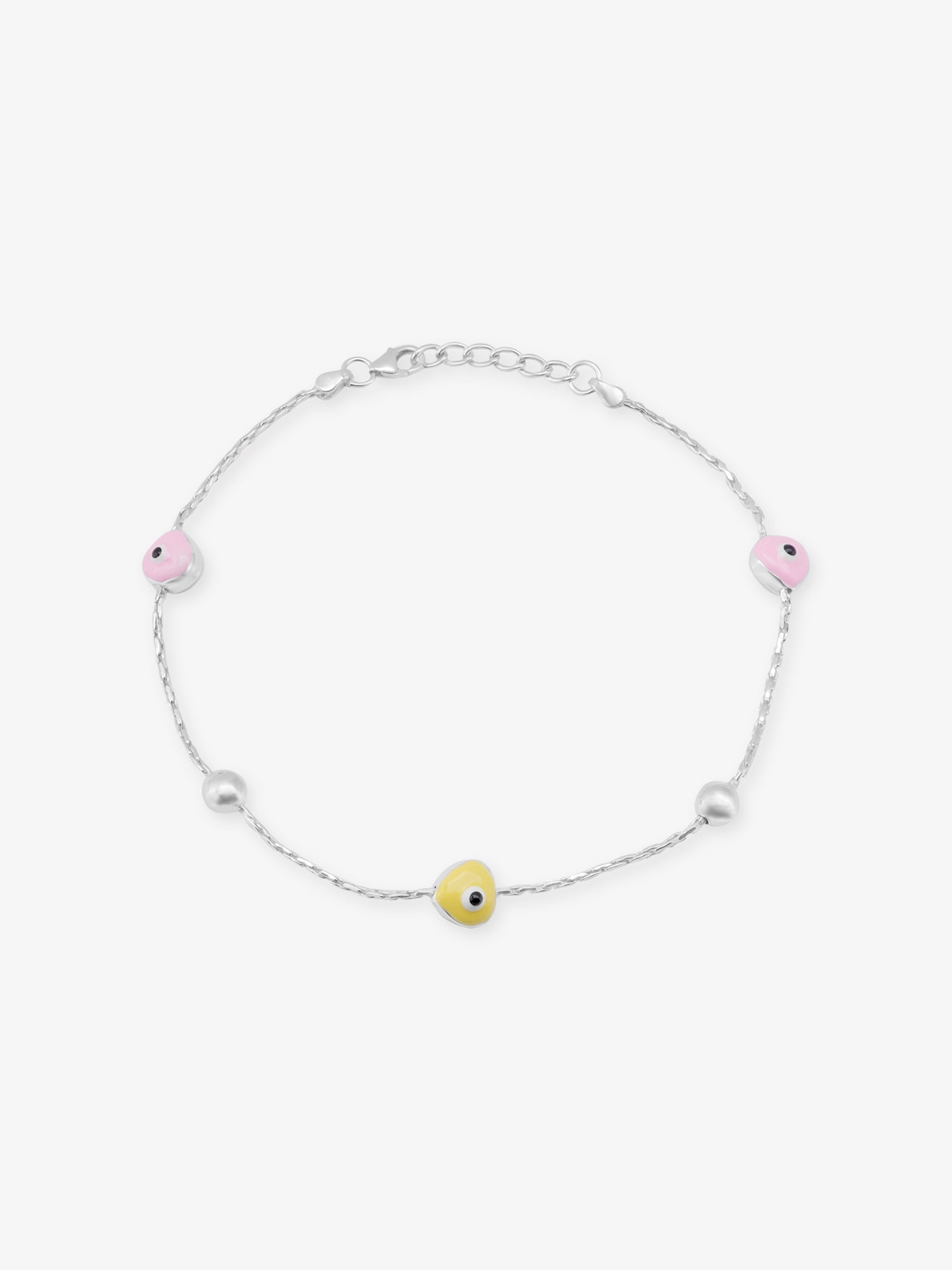 SIJA 925 Silver Pink and Yellow Beads Glow Anklet elegant sterling silver jewellery accessory front view