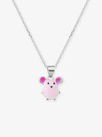 Close‑up of SIJA 925 silver Pinky Pig Necklace showing pig pendant detailing and handcrafted sterling silver design