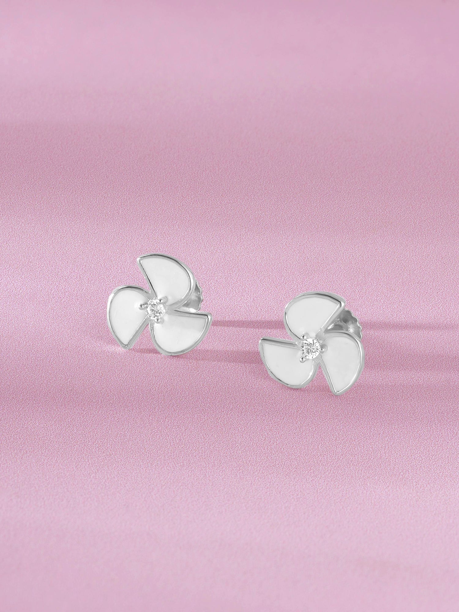 Detailed close up of SIJA 925 Silver Pinwheel Stud highlighting pinwheel charm craftsmanship
