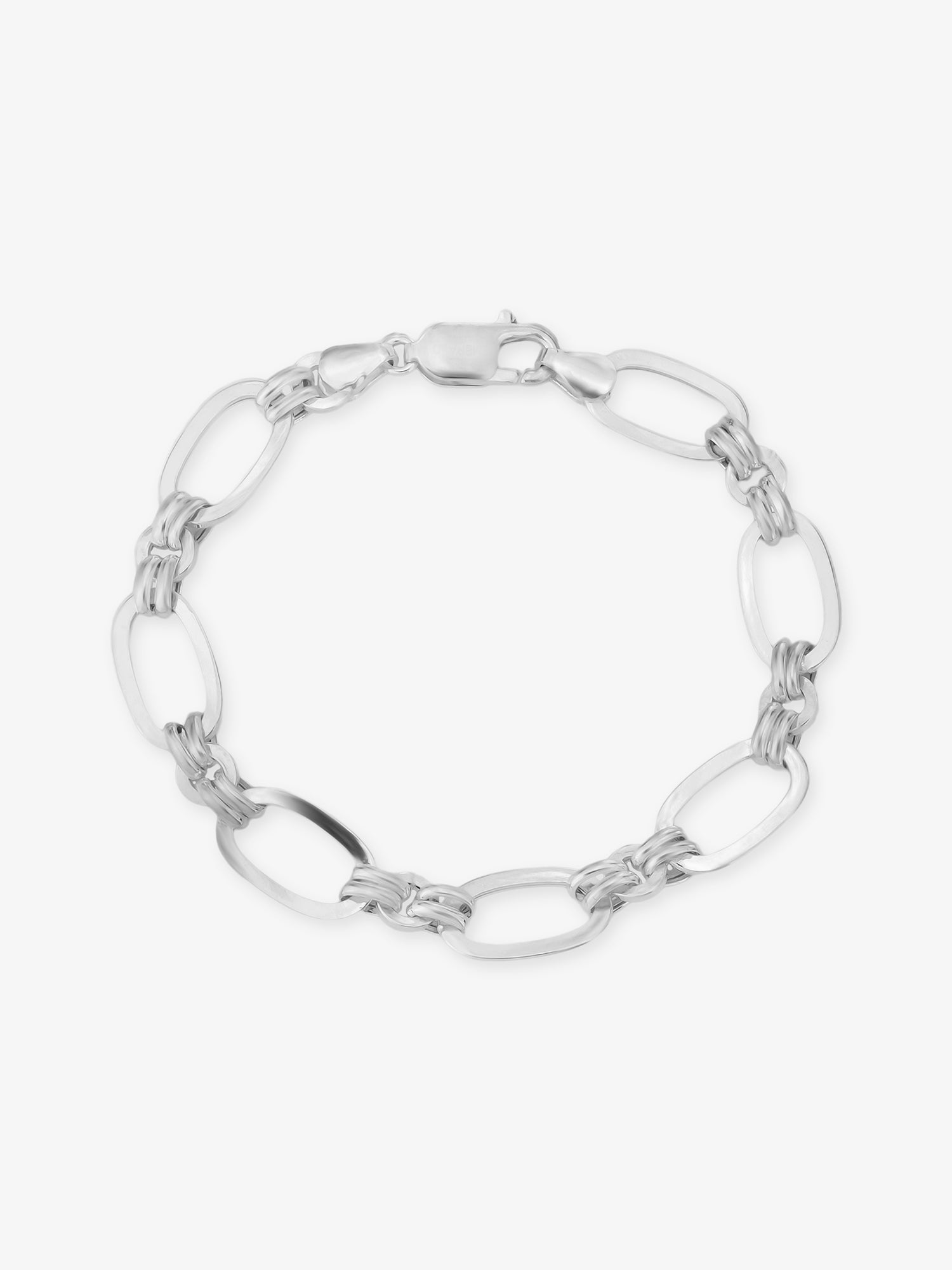 SIJA 925 Silver Polo Double Ring Mens Chain Bracelet 999 silver jewellery bold front view modern accessory for men