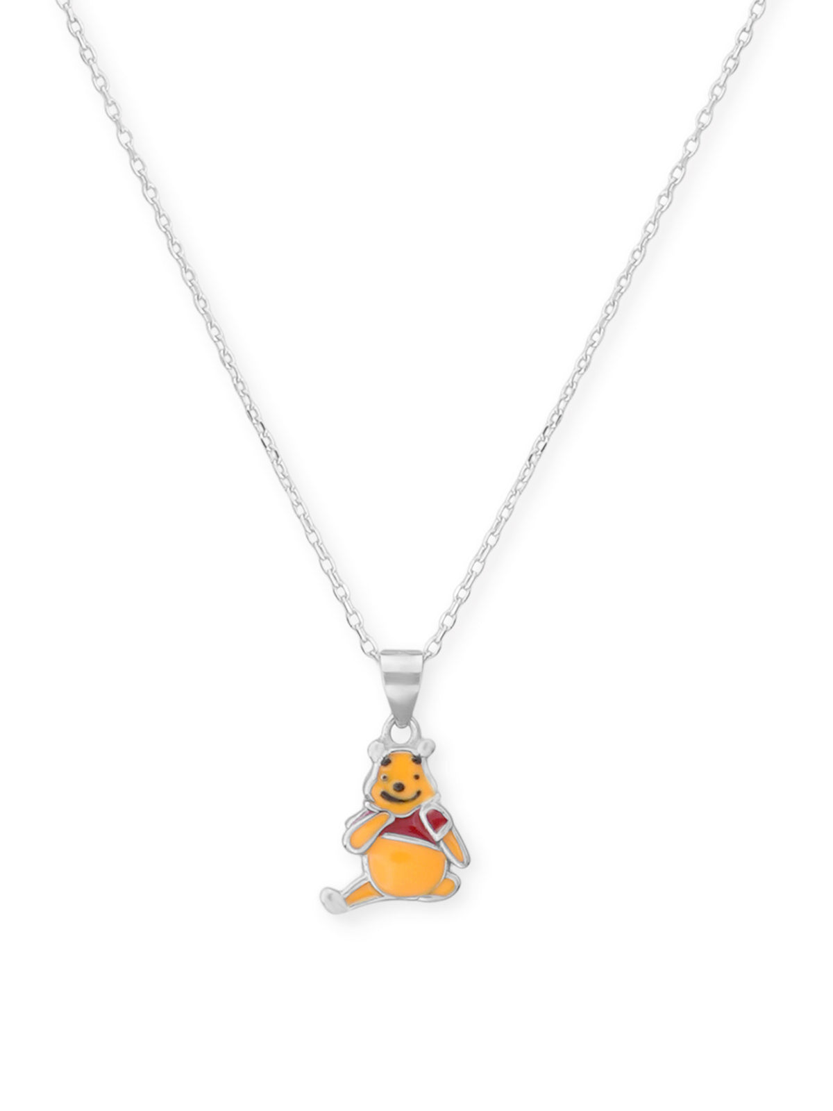 Close‑up of SIJA 925 Silver Pooh Bear Pendant with Chain showing cute Pooh Bear face detailing handcrafted sterling silver jewellery fun accessory for children