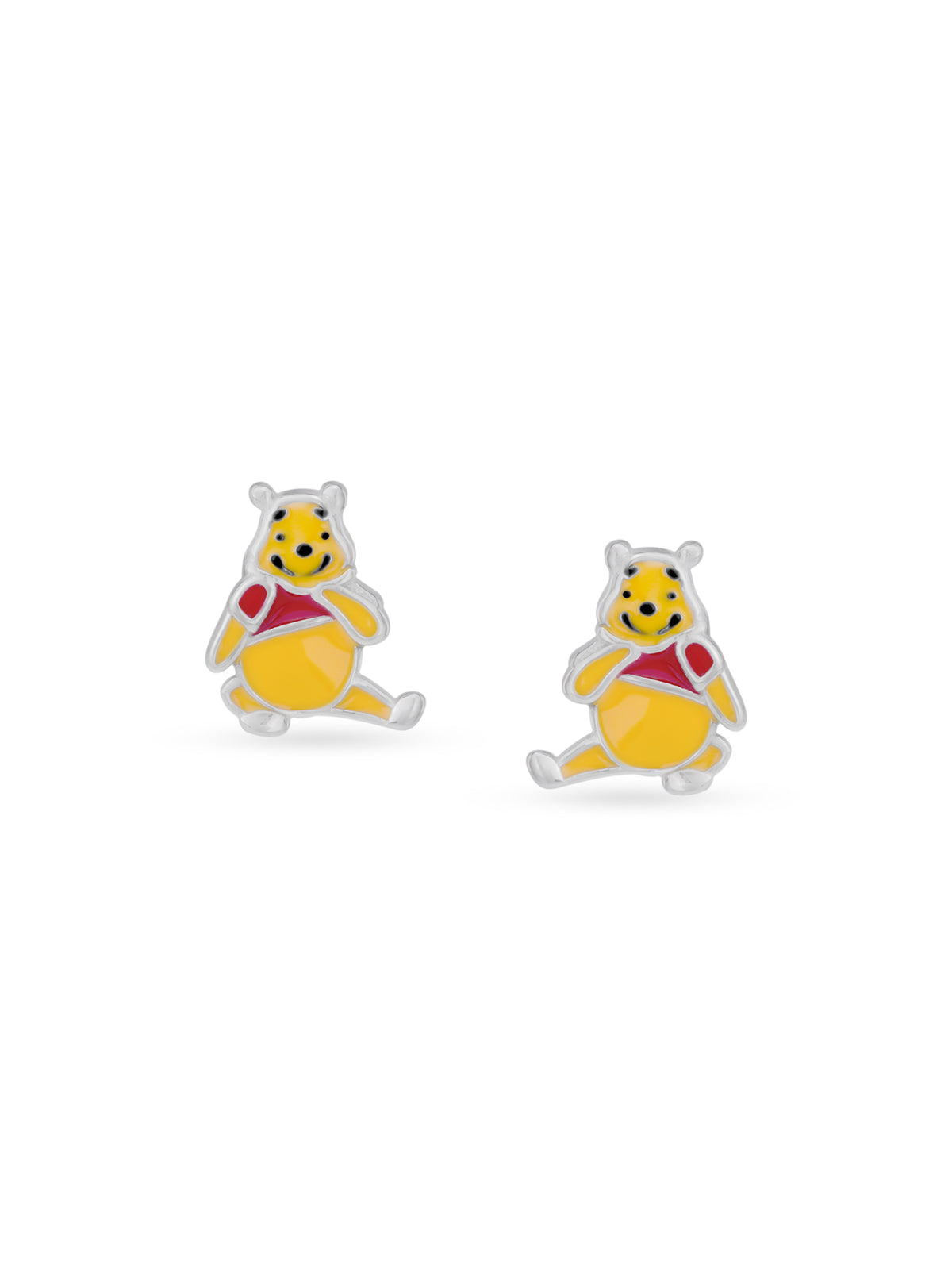 Close‑up of SIJA 925 Silver Pooh Bear Stud showing cute Pooh Bear face detailing handcrafted sterling silver jewellery fun accessory for children