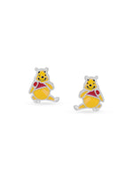 Close‑up of SIJA 925 Silver Pooh Bear Stud showing cute Pooh Bear face detailing handcrafted sterling silver jewellery fun accessory for children